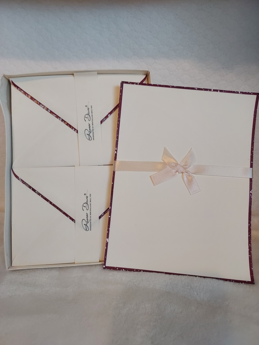 Renner Davis Cream Boxed Stationery Set with Burgandy Watercolor Trim Accent